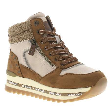 Baskets noisette à talon semi-compensé avec des lacets et un zip latéral - Image 3