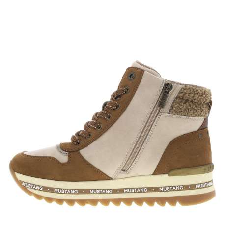 Baskets noisette à talon semi-compensé avec des lacets et un zip latéral