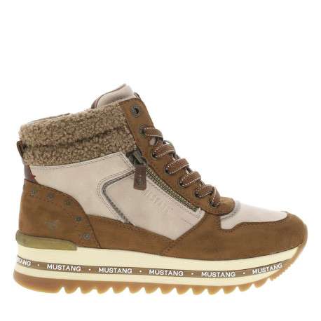 Baskets noisette à talon semi-compensé avec des lacets et un zip latéral - Image 2