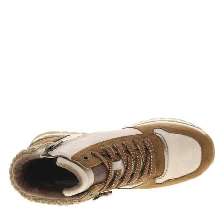 Baskets noisette à talon semi-compensé avec des lacets et un zip latéral - Image 4