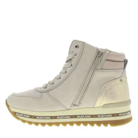 Baskets ivoire à talon semi-compensé avec des lacets et un zip latéral