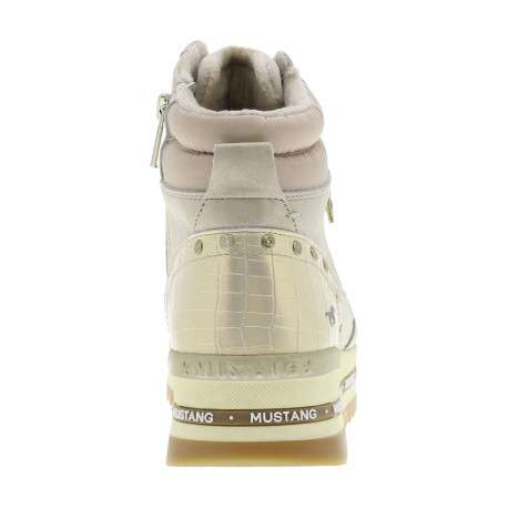 Baskets ivoire à talon semi-compensé avec des lacets et un zip latéral - Image 6