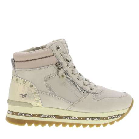 Baskets ivoire à talon semi-compensé avec des lacets et un zip latéral - Image 2
