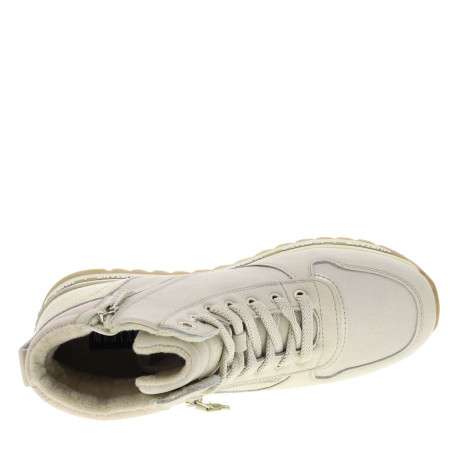 Baskets ivoire à talon semi-compensé avec des lacets et un zip latéral - Image 4
