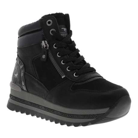 Baskets noires à talon semi-compensé avec des lacets et un zip latéral - Image 3