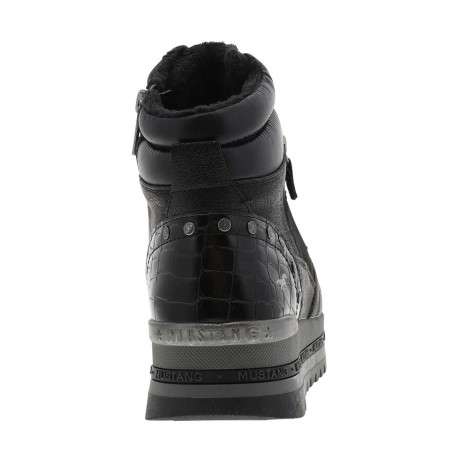 Baskets noires à talon semi-compensé avec des lacets et un zip latéral - Image 6