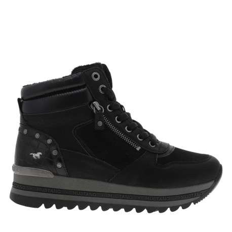 Baskets noires à talon semi-compensé avec des lacets et un zip latéral - Image 2