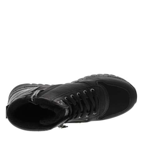 Baskets noires à talon semi-compensé avec des lacets et un zip latéral - Image 4