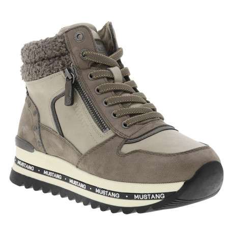Baskets taupe à talon semi-compensé avec des lacets et un zip latéral - Image 3