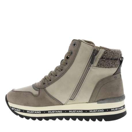 Baskets taupe à talon semi-compensé avec des lacets et un zip latéral