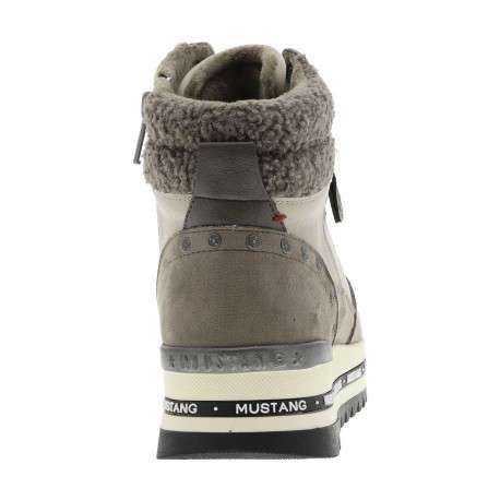 Baskets taupe à talon semi-compensé avec des lacets et un zip latéral - Image 6