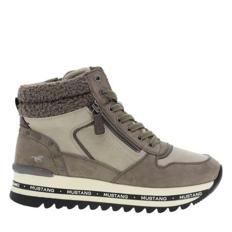 Baskets taupe à talon semi-compensé avec des lacets et un zip latéral - Image 2