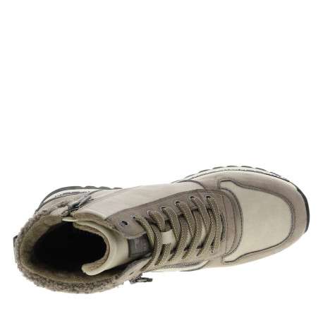 Baskets taupe à talon semi-compensé avec des lacets et un zip latéral - Image 4