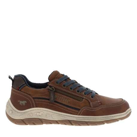 Sneakers cognac à talon plat avec des lacets et un zip latéral - Image 2