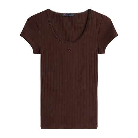 T-shirt en coton brun pourvu d'un col rond et de manches courtes