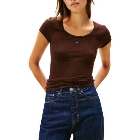 T-shirt en coton brun pourvu d'un col rond et de manches courtes - Image 2