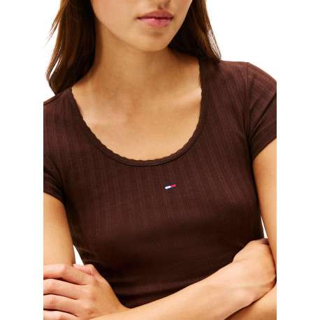 T-shirt en coton brun pourvu d'un col rond et de manches courtes - Image 4