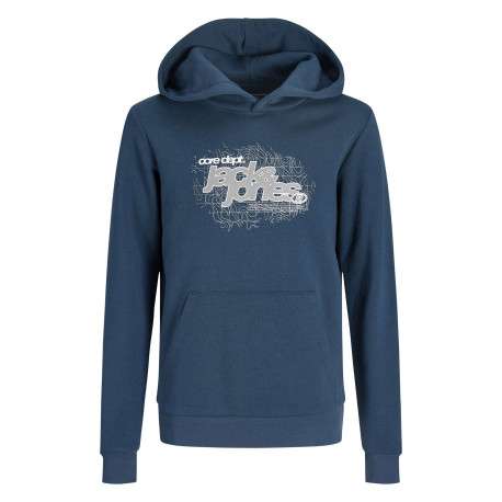 Sweat en coton mélangé bleu imprimé avec une coupe droite et un col à capuche
