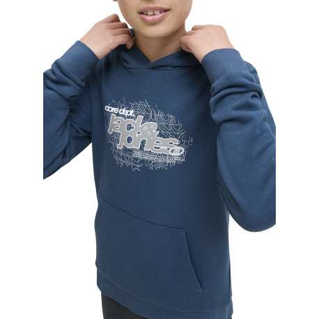 Sweat en coton mélangé bleu imprimé avec une coupe droite et un col à capuche - Image 7
