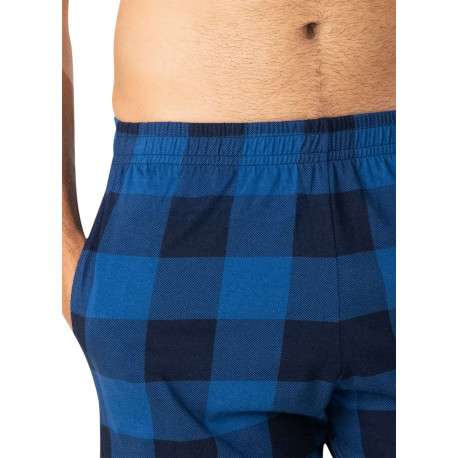 Pyjama en coton bleu à carreaux avec un col tunisien et des manches courtes - Image 6