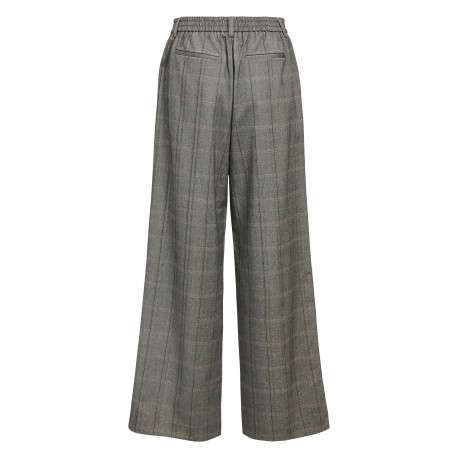 Pantalon chocolat à carreaux avec une coupe flare et une taille élastiquée - Image 2