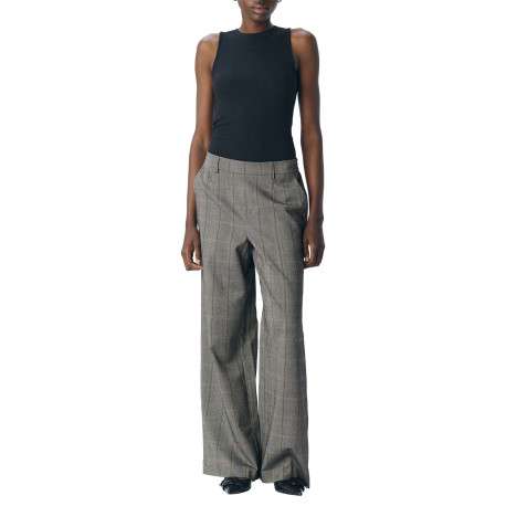 Pantalon chocolat à carreaux avec une coupe flare et une taille élastiquée - Image 3