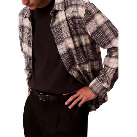 Chemise en coton beige et marron à carreaux avec des manches longues - Image 5
