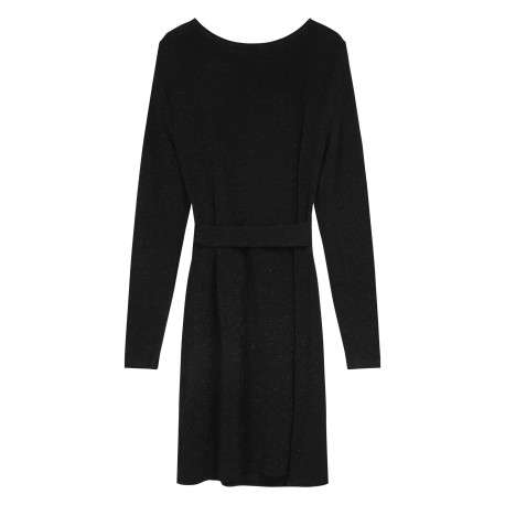 Robe courte noire unie avec une coupe ajustée et un col bateau - Image 2