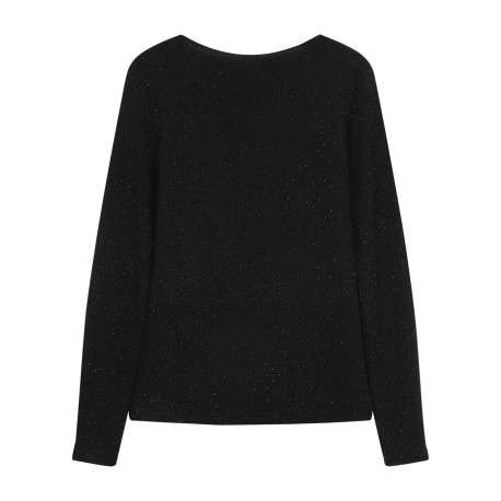 Pull noir brillant avec un col bateau et des manches longues