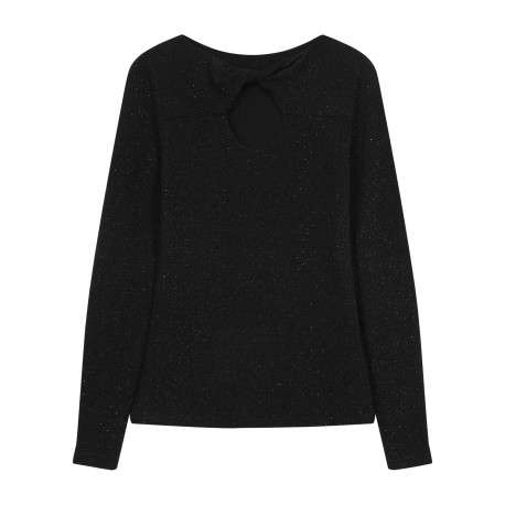 Pull noir brillant avec un col bateau et des manches longues - Image 2