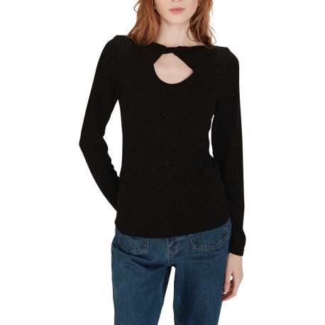 Pull noir brillant avec un col bateau et des manches longues - Image 3
