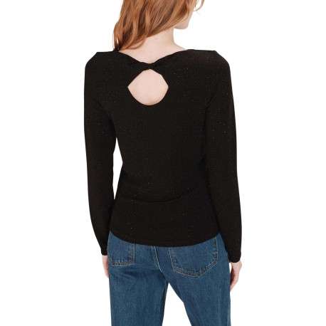 Pull noir brillant avec un col bateau et des manches longues - Image 6