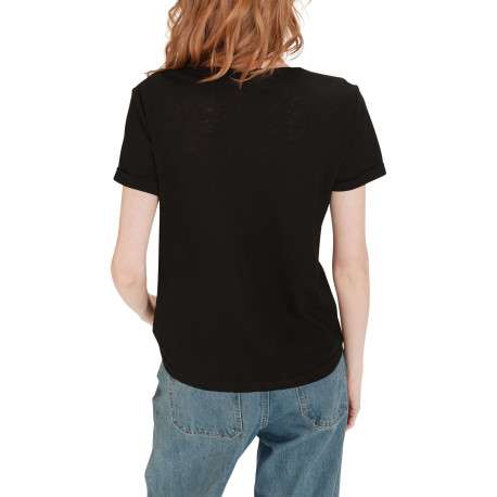 T-shirt en coton mélangé noir brillant avec une coupe droite et un col v - Image 7