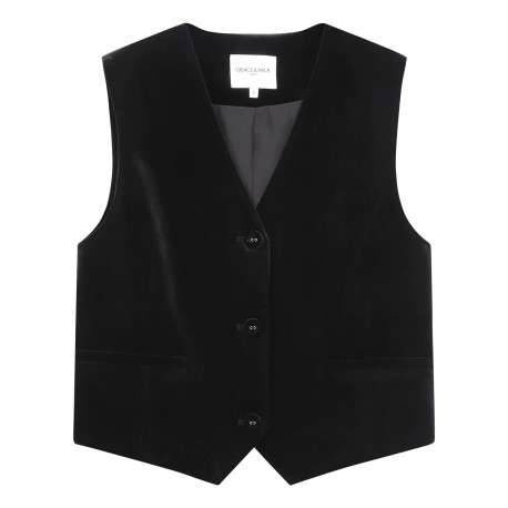 Gilet sans manches noir uni en velours avec une coupe ajustée