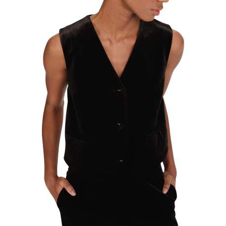 Gilet sans manches noir uni en velours avec une coupe ajustée - Image 3