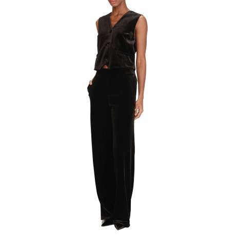 Gilet sans manches noir uni en velours avec une coupe ajustée - Image 5