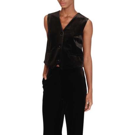Gilet sans manches noir uni en velours avec une coupe ajustée - Image 6