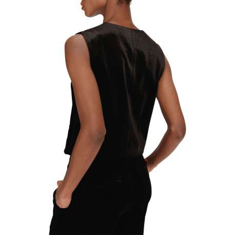 Gilet sans manches noir uni en velours avec une coupe ajustée - Image 8