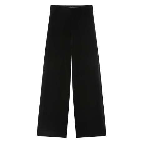 Pantalon noir uni en velours avec une coupe droite et une taille haute