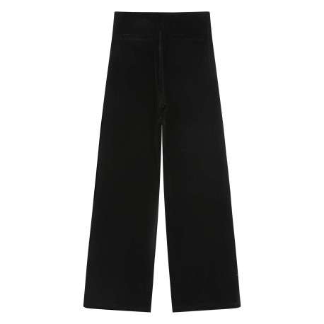 Pantalon noir uni en velours avec une coupe droite et une taille haute - Image 2