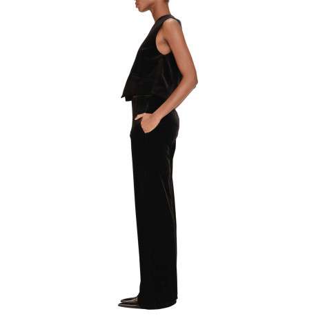 Pantalon noir uni en velours avec une coupe droite et une taille haute - Image 6