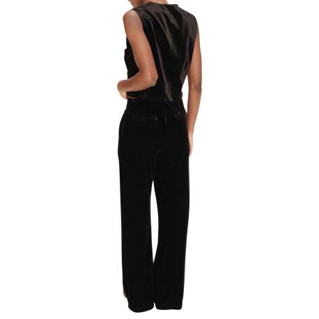 Pantalon noir uni en velours avec une coupe droite et une taille haute - Image 7