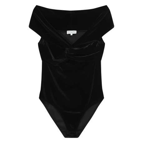 Body sans manches noir uni en velours avec une coupe ajustée