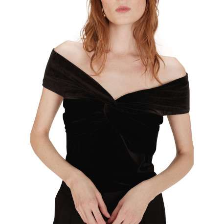 Body sans manches noir uni en velours avec une coupe ajustée - Image 3