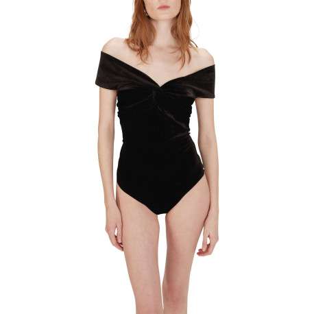 Body sans manches noir uni en velours avec une coupe ajustée - Image 5