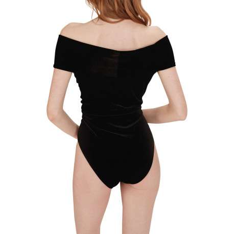 Body sans manches noir uni en velours avec une coupe ajustée - Image 7