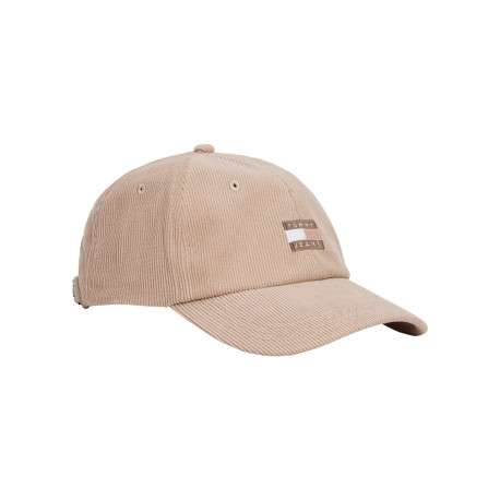 Casquette beige unie avec une fermeture strapback et un bouton supérieur