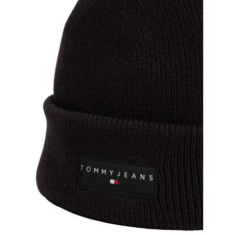 Bonnet en coton noir uni en bord-côte avec un tour de tête élastiqué - Image 3