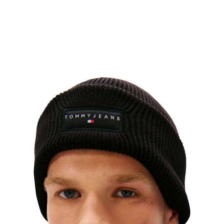 Bonnet en coton noir uni en bord-côte avec un tour de tête élastiqué - Image 4