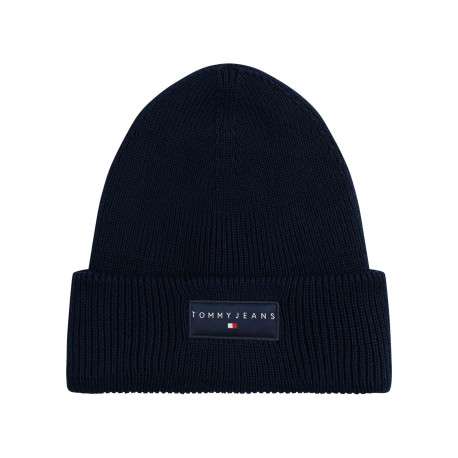 Bonnet en coton marine uni en bord-côte avec un tour de tête élastiqué